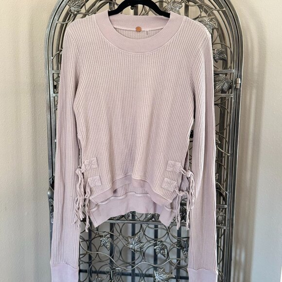 Free People ONE Lilac Waffle Knit Long Sleeve Top – 100% Cotton – Size Large - Picture 1 of 8